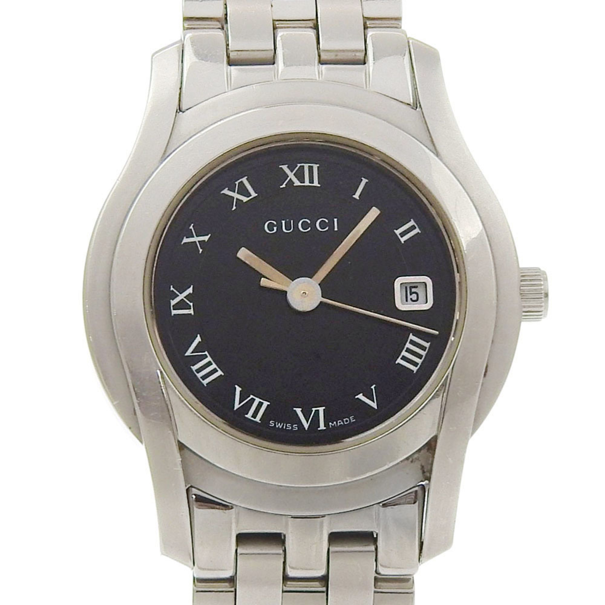 Gucci 5500l Black Dial Stainless Steel Quartz Watch Approx 26mm Womens Da